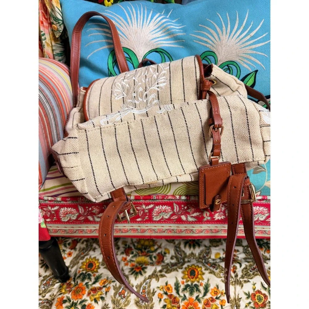 Tommy Bahama Striped Canvas Waikiki Drawstring Backpack Resort Aloha‎ Tag